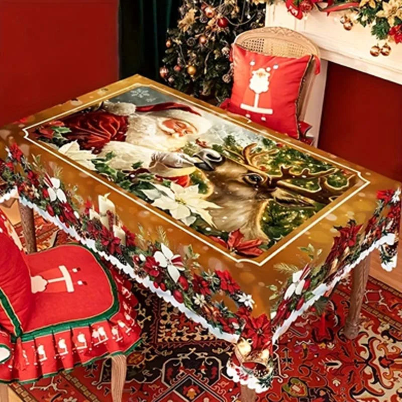 FrostGlow- Golden santa luxe Tablecloth