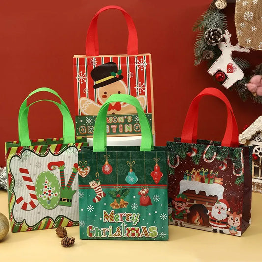 4/8pcs Christmas Gift Bag Santa Non-Woven Bag Christmas Decorations For Home 2025 Xmas Navidad Noel Gifts New Year Packaging Bag