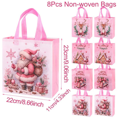 4/8pcs Christmas Gift Bag Santa Non-Woven Bag Christmas Decorations For Home 2025 Xmas Navidad Noel Gifts New Year Packaging Bag