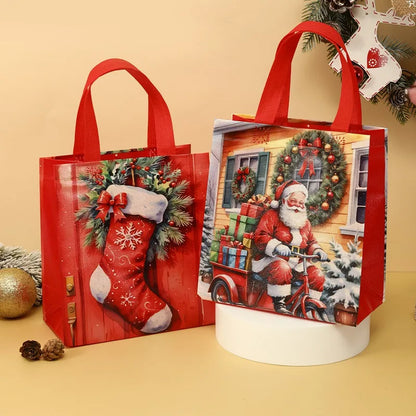 4/8pcs Christmas Gift Bag Santa Non-Woven Bag Christmas Decorations For Home 2025 Xmas Navidad Noel Gifts New Year Packaging Bag