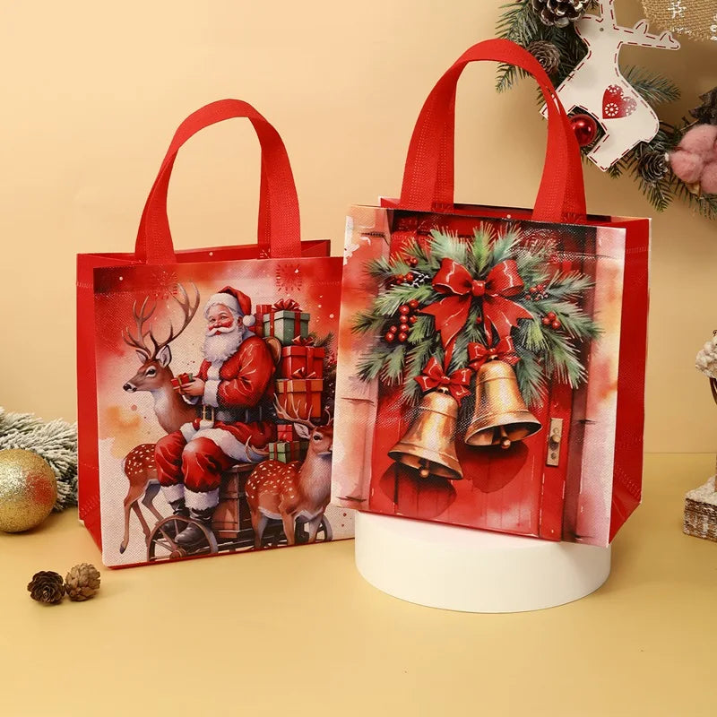 4/8pcs Christmas Gift Bag Santa Non-Woven Bag Christmas Decorations For Home 2025 Xmas Navidad Noel Gifts New Year Packaging Bag