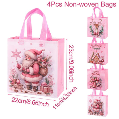 4/8pcs Christmas Gift Bag Santa Non-Woven Bag Christmas Decorations For Home 2025 Xmas Navidad Noel Gifts New Year Packaging Bag