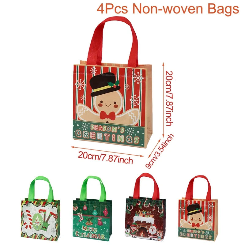 4/8pcs Christmas Gift Bag Santa Non-Woven Bag Christmas Decorations For Home 2025 Xmas Navidad Noel Gifts New Year Packaging Bag