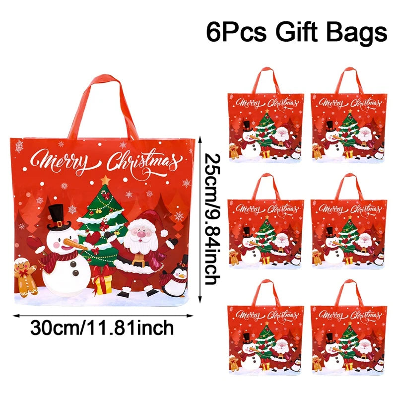 6pcs Christmas Gift Bags Santa Claus Tote Bag Christmas Decorations for Home 2025 Xmas Navidad Noel New Year Gifts Packaging Bag