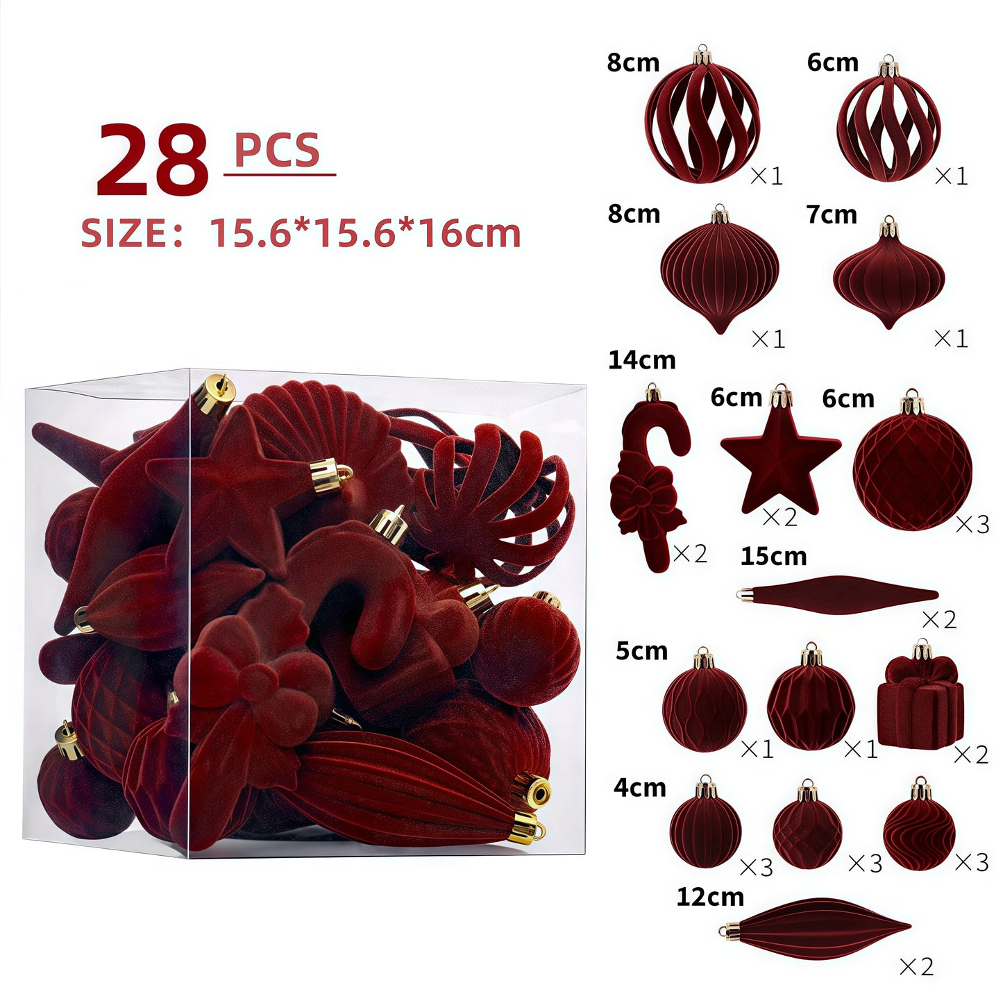 Royal Velvet Christmas Balls – Multi-Size 28pcs Ornament Bundle