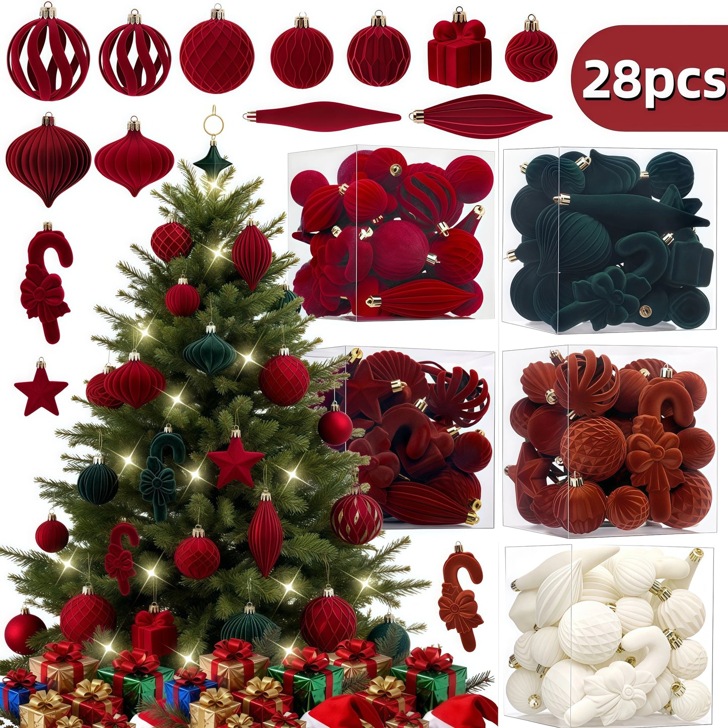 Royal Velvet Christmas Balls – Multi-Size 28pcs Ornament Bundle